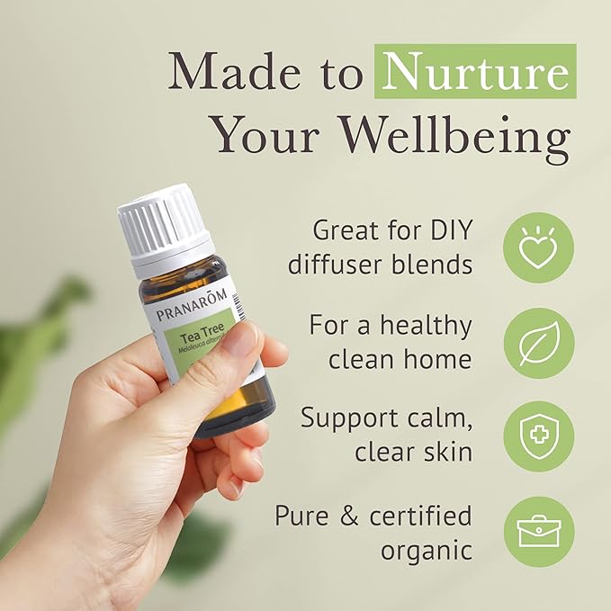 Pranarom USDA Certified Organic Tea Tree Essential Oil (15ml), 100% Pure Undiluted Therapeutic Grade from Zimbabwe for Aromatherapy, Diffuser, Healthy Skin & Hair, Massage, Relaxation-Velvo Beauty
