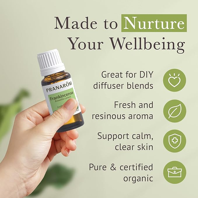 Pranarom USDA Certified Organic Frankincense Essential Oil (15ml), 100% Pure Undiluted Therapeutic Grade from Somalia for Aromatherapy, Diffuser, Skincare, Relaxation, Meditation-Velvo Beauty