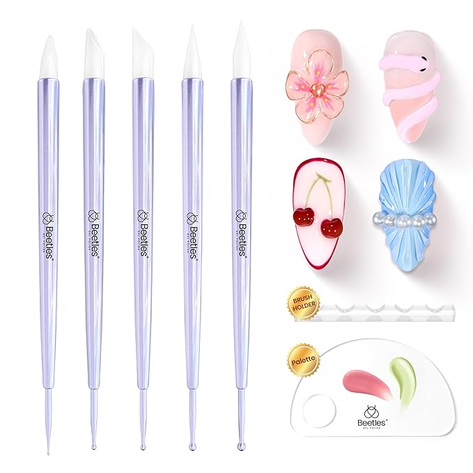 Beetles 5PCS Nail Art Dotting Tools Nail Art Sculpture Pen, Dual-Head Resin Nail Art Tools, Carving Drawing Tool, Silicone Brushes Set Pottery Clay Sculpting Tools Modeling Painting Tool DIY Art-Velvo Beauty