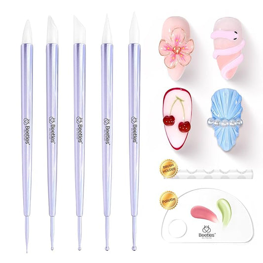 Beetles 5PCS Nail Art Dotting Tools Nail Art Sculpture Pen, Dual-Head Resin Nail Art Tools, Carving Drawing Tool, Silicone Brushes Set Pottery Clay Sculpting Tools Modeling Painting Tool DIY Art-Velvo Beauty