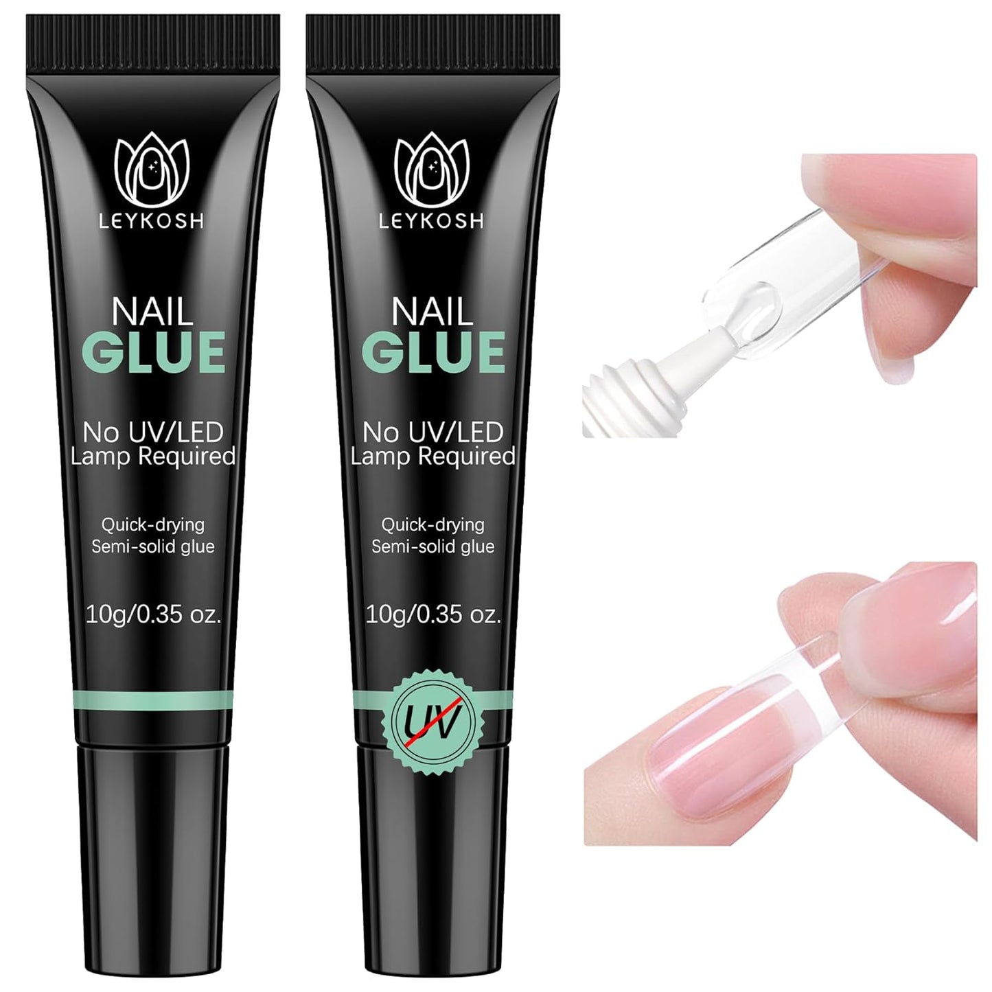 Nail Glue for Press Ons, 10s Fast-Drying No U V Light Needed - Upgrade Super Strong Semi Solid Nail Glue Last Up to 28+ Days & Easy to Remove, 10g*2 High Capacity Suitable for Fake & Acrylic Nail Tips-Velvo Beauty