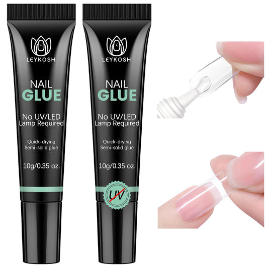 Nail Glue for Press Ons, 10s Fast-Drying No U V Light Needed - Upgrade Super Strong Semi Solid Nail Glue Last Up to 28+ Days & Easy to Remove, 10g*2 High Capacity Suitable for Fake & Acrylic Nail Tips-Velvo Beauty