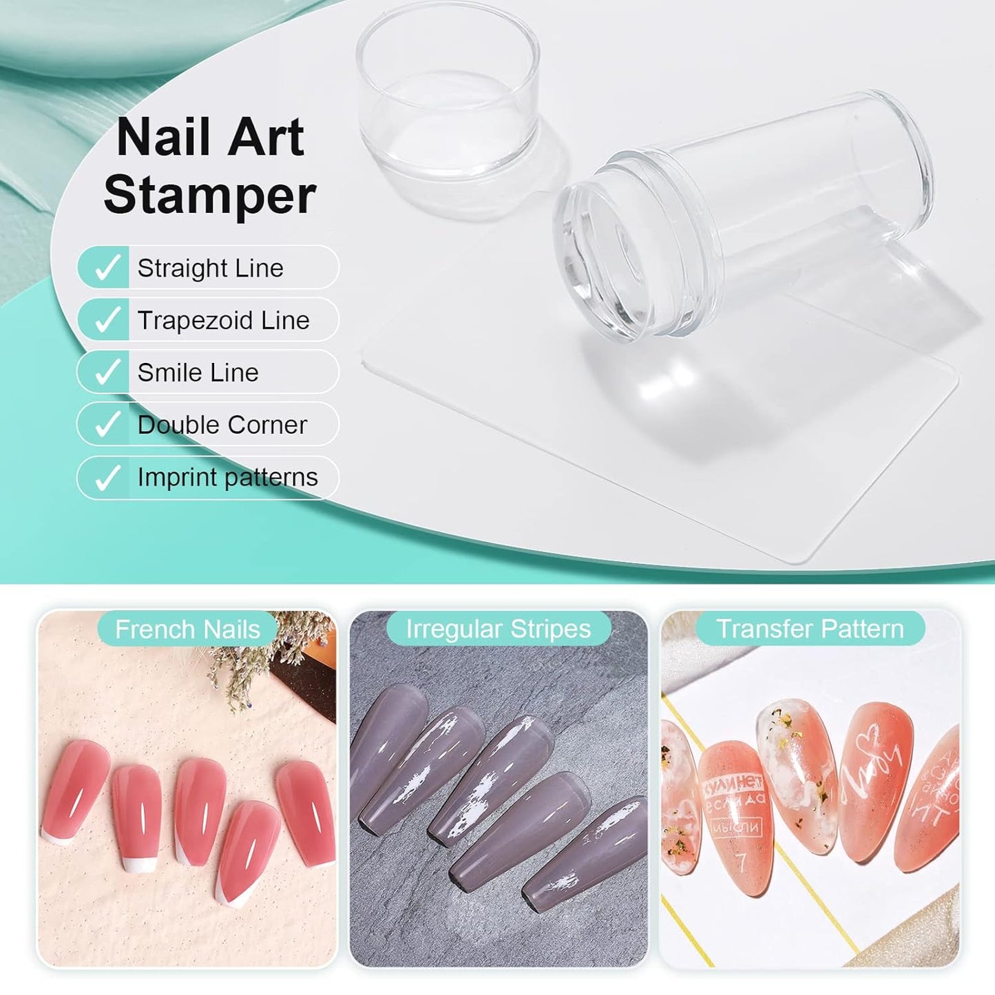 X&D Nail Art Stamper Clear Jelly Nail Art Stamping Transparent Silicone Rubber Nail Polish Stamper with Acrylic Scraper, Spare head Kit for French Tips and Transfer Images-Velvo Beauty