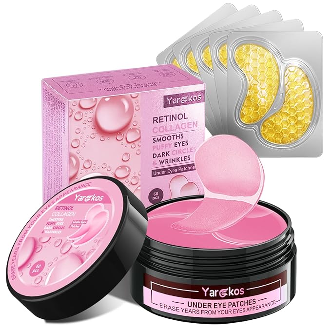 60 Pcs Pink Under Eye Patches with 5 Pieces Travel 24K Gold Eye Mask, 30 Pairs Undereye Mask for Dark Circles Puffy Eye Treatment, Collagen Gel Pads Hydrating for Eye Bag Puffiness Wrinkle-Velvo Beauty
