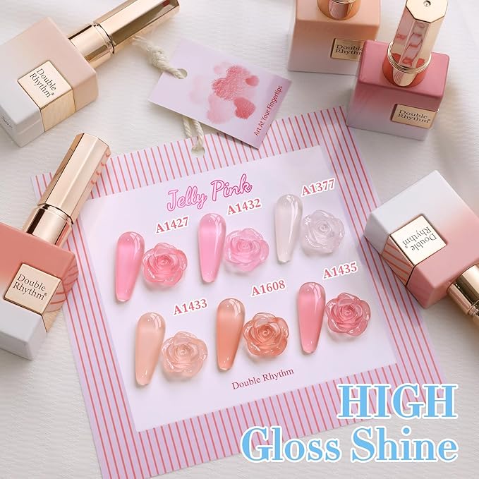 Double Rhythm 6 Pcs 15 ML Gel Polish Set Same Color Same Bottle Soak Off Gel Polish Kit Nail Art Manicure Salon DIY at Home for Women (Jelly Milky White Nude Pink Rose-T6-23)-Velvo Beauty