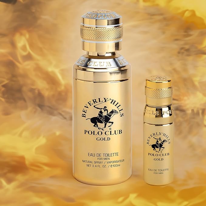 Beverly Hills Polo Club Cologne for Men Bonus Pack Designer Eau De Toilettes 3.4oz + 0.5oz 2 count (Gold)-Velvo Beauty