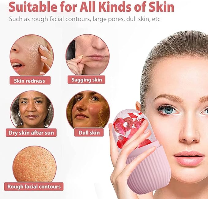 XHJRI Ice Face Roller Massager,Ice Cube Roller for Face, Eyes and Neck Naturally Conditioning and Skin Care,De-Puff Eye Bags,Reduce Migraine Pain,Reusable Massage Silicone Ice Mold (Pink White)-Velvo Beauty