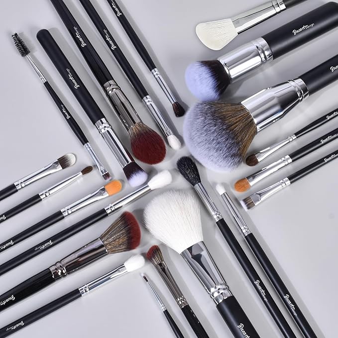 Bueart Design Pro makeup Artist 34Pcs Deluxe Real Goat Hair Horse hair Makeup Brushes Set with extra Large Holder High End Professional labeled makeup brush set with natural Pony Hair-Velvo Beauty