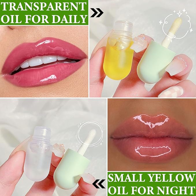 Lip Plumper Set,Lip Plumper Oil Gloss Moisturizing Lip Plumper Lip Care Serum,Hydrating Plump Gloss Reduce Fine Lines,Lip Plumper for Day & Night Use Set A（2Pcs）-Velvo Beauty