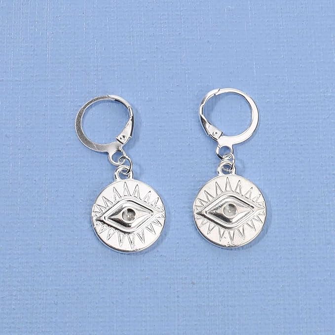 Evil Eye Coin Earrings Silver Disc Drop Earrings Evil Eye Hoop Earrings Vintage Lucky Charm Earrings Jewelry for Women and Girls-Velvo Beauty