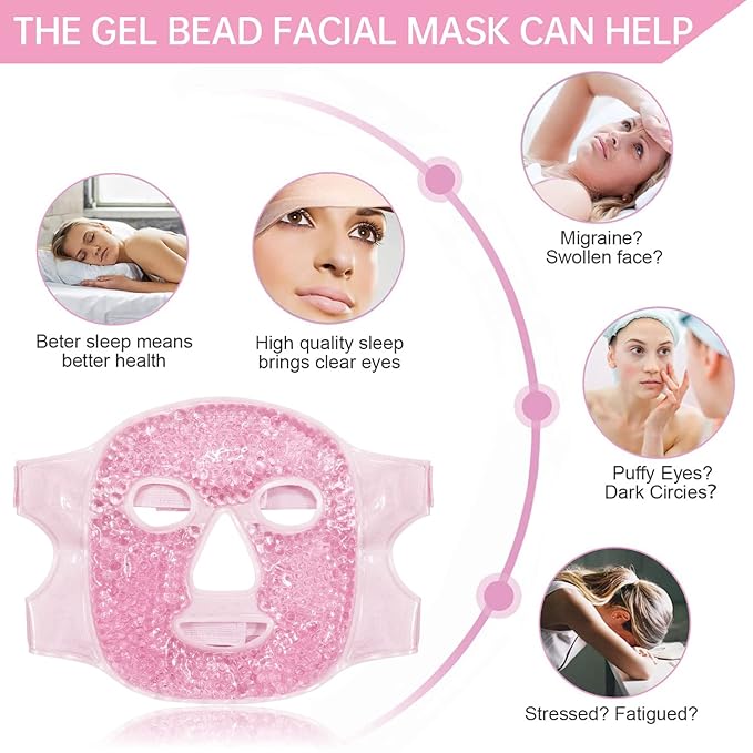 Ice Face Mask Reusable and Cold Gel Eye Mask for Puffiness/Dark Circles/Eye Bags/Dry Eyes/Headaches/Migraines/Stress Relief,Ice Pack for Eyes & Face (Pink)-Velvo Beauty
