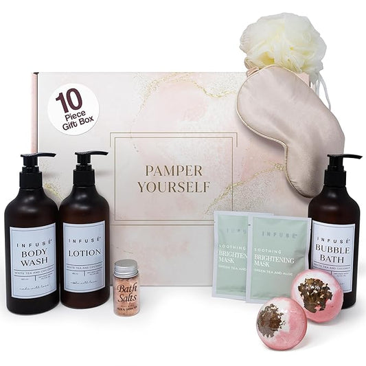 10-Piece Spa Gift Box for Women | Self-Care Set with Eye Mask, Loofa,Bath Bombs,Face Masks,Bubble Bath, Lotion, Body Wash & Bath Salt | Gift for Mom, Grandma, Wife, Bridesmaid or Loved Ones-Velvo Beauty