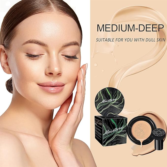 Mushroom Head Air Cushion CC Cream Foundation - BB Cream Concealer Oil Control Long-Lasting, Waterproof Base Primer, Cream Foundation Full Coverage for Mature Skin & All Skin Types (Medium)-Velvo Beauty