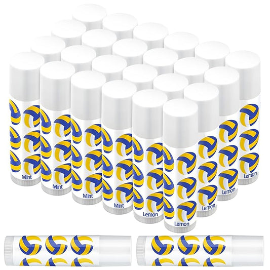 24 Pcs Volleyball Lip Balm Volleyball Team Gifts Volleyball Party Favors Volleyball Lip Balm Gift for Volleyball Team Volleyball Party Guest Supplies (Blue,white,yellow)-Velvo Beauty