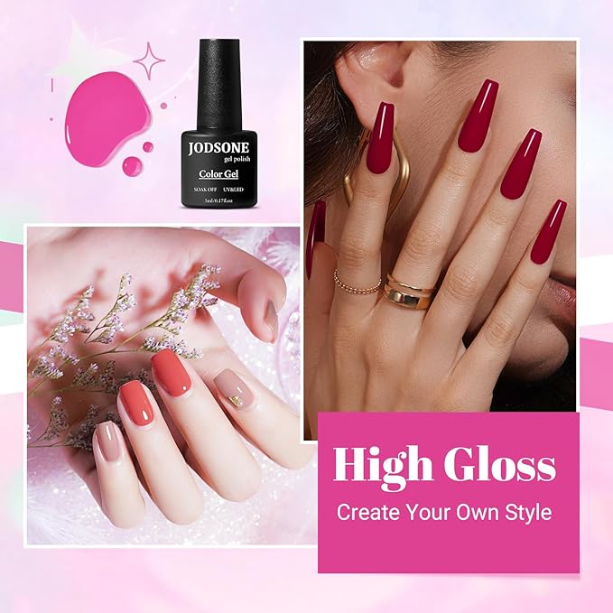 JODSONE 23 PCS Glitter Gel Polish with Soak off Base Coat Matte and Glossy Top Coat Glitter Red Pink Color High Shine and Fashion Gel Nail Polish Kit-Velvo Beauty