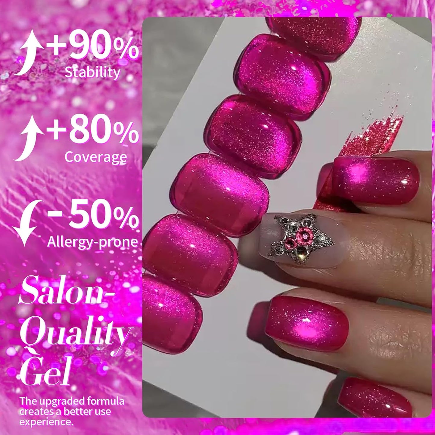 Born Pretty Cat Magnetic Eye Gel Nail Polish, Dragon Fruit Hot pink Glass Cat Magnetic Gel, Glass Shiny Effect Soak Off Nail Art Salon Manicure Home Gift 15ml-Velvo Beauty