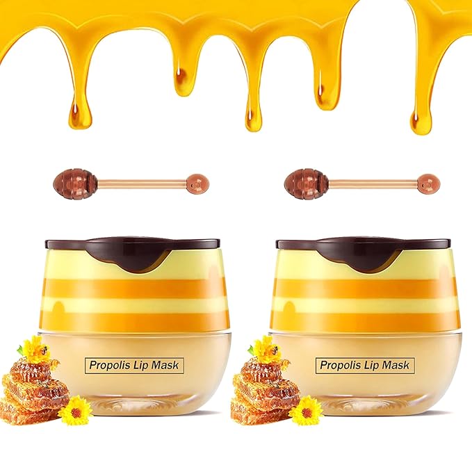 2PCS Bee Lip Balm Honey Pot,Honey Lip Mask Propolis Moisturizing Lip Balm with Stick,Propolis Moisturizing Honey Lip Balm,Hydrating & Prevention Dry and Cracked Lip,Lip Care Skin Care Products-Velvo Beauty