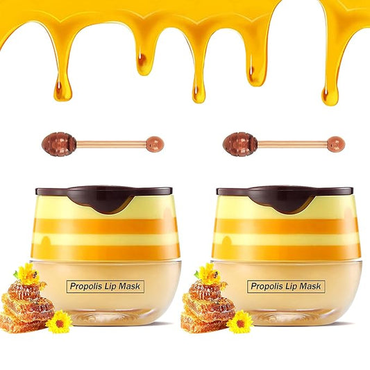 2PCS Bee Lip Balm Honey Pot,Honey Lip Mask Propolis Moisturizing Lip Balm with Stick,Propolis Moisturizing Honey Lip Balm,Hydrating & Prevention Dry and Cracked Lip,Lip Care Skin Care Products-Velvo Beauty