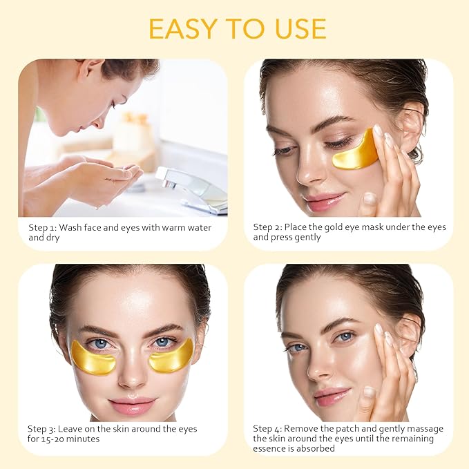 Under Eye Patches, Gold Eye Patches for Puffy Eyes and Dark Circles 24k Gold Under Eye Mask for Wrinkles Eye Bags for Women and Men Collagen Skincare Treatment (20pcs)-Velvo Beauty