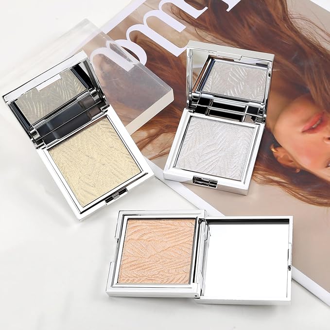 Boobeen Highlighter Makeup Highlighter Powder Palette, Shimmer Illuminator Highlight Contouring Palette Come with Mirror, Long Lasting Glow Defining the Face and Body-Velvo Beauty