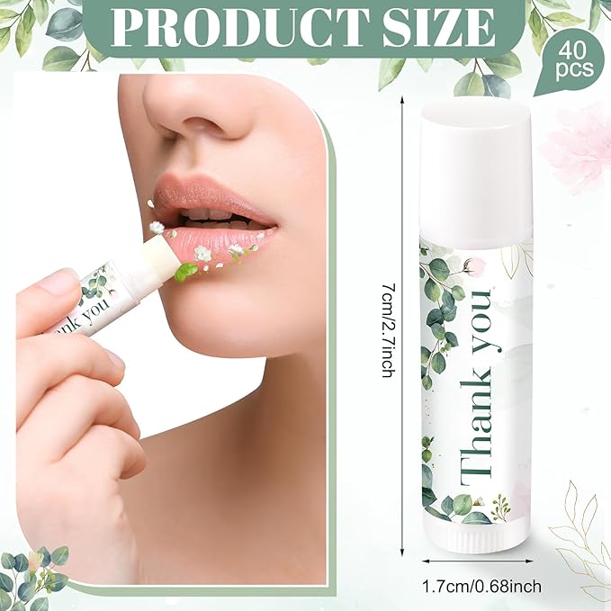 Demissle 40 Pcs Lip Balms with Jasmine Scent and Green Leaves - Moisturizing Gift for Wedding, Baby Shower, Gender Reveal Party-Velvo Beauty