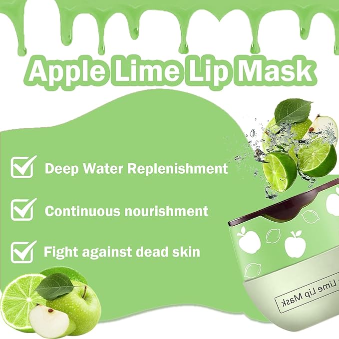 Bee Lip Balm Honey Pot,Watermelon Lip Sleeping Mask Hydrating Prevention Dry and Cracked Lip Scrubs Exfoliator Lip Care,Lip Mask Overnight Reduces Lip Lines (Apple Lime)-Velvo Beauty