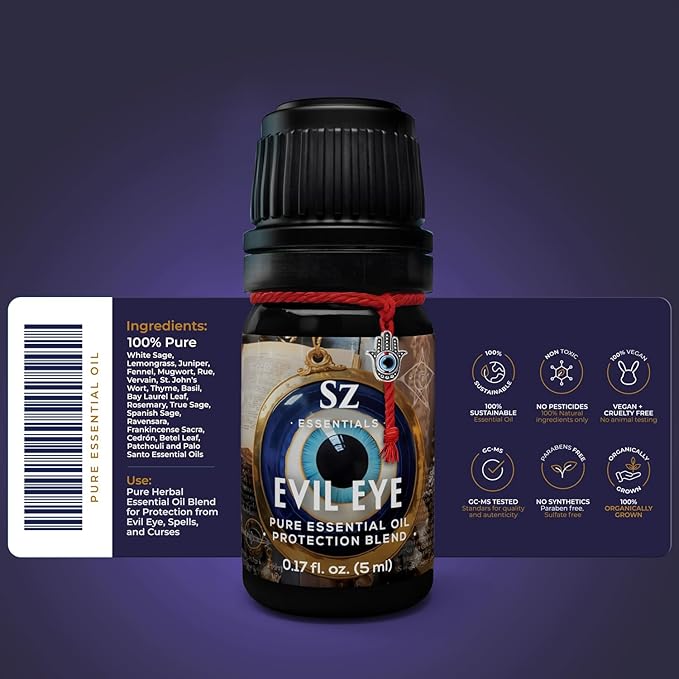 Evil Eye Protection Pure Essential Oil Blend - All-Natural Oils for Spells, Cleansing, Amulets & Rituals - Safeguard Against Negativity Evil & Harm -Therapeutic Grade & Vegan (5ml)-Velvo Beauty