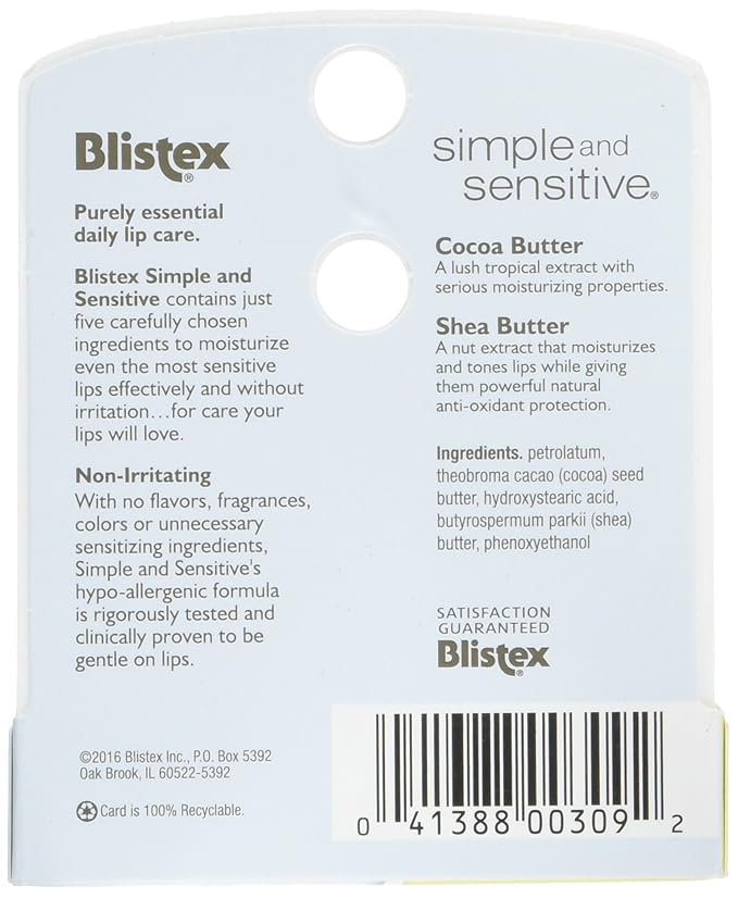 Blistex Simple and Sensitive Lip Moisturizer 0.15 oz (Pack of 2)-Velvo Beauty