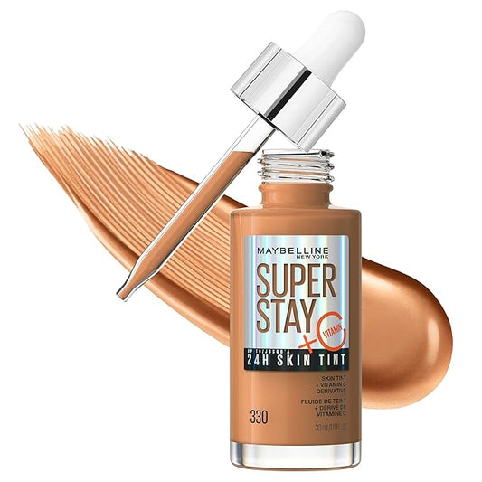 Maybelline Super Stay Up to 24HR Skin Tint, Radiant Light-to-Medium Coverage Foundation, Makeup Infused With Vitamin C, 330, 1 Count-Velvo Beauty