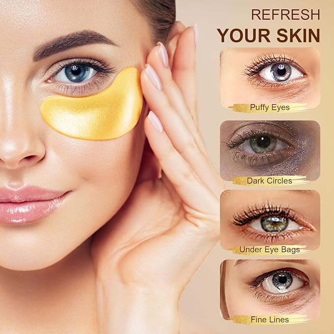 10Pairs 20Pcs 24K Gold Under Eye Patches, Collagen Eye Masks for Dark Circles and Puffiness, Reduce Wrinkles and Puffy Eyes, Refresh Your Skin, Women Skincare Eye Treatment Products-Velvo Beauty