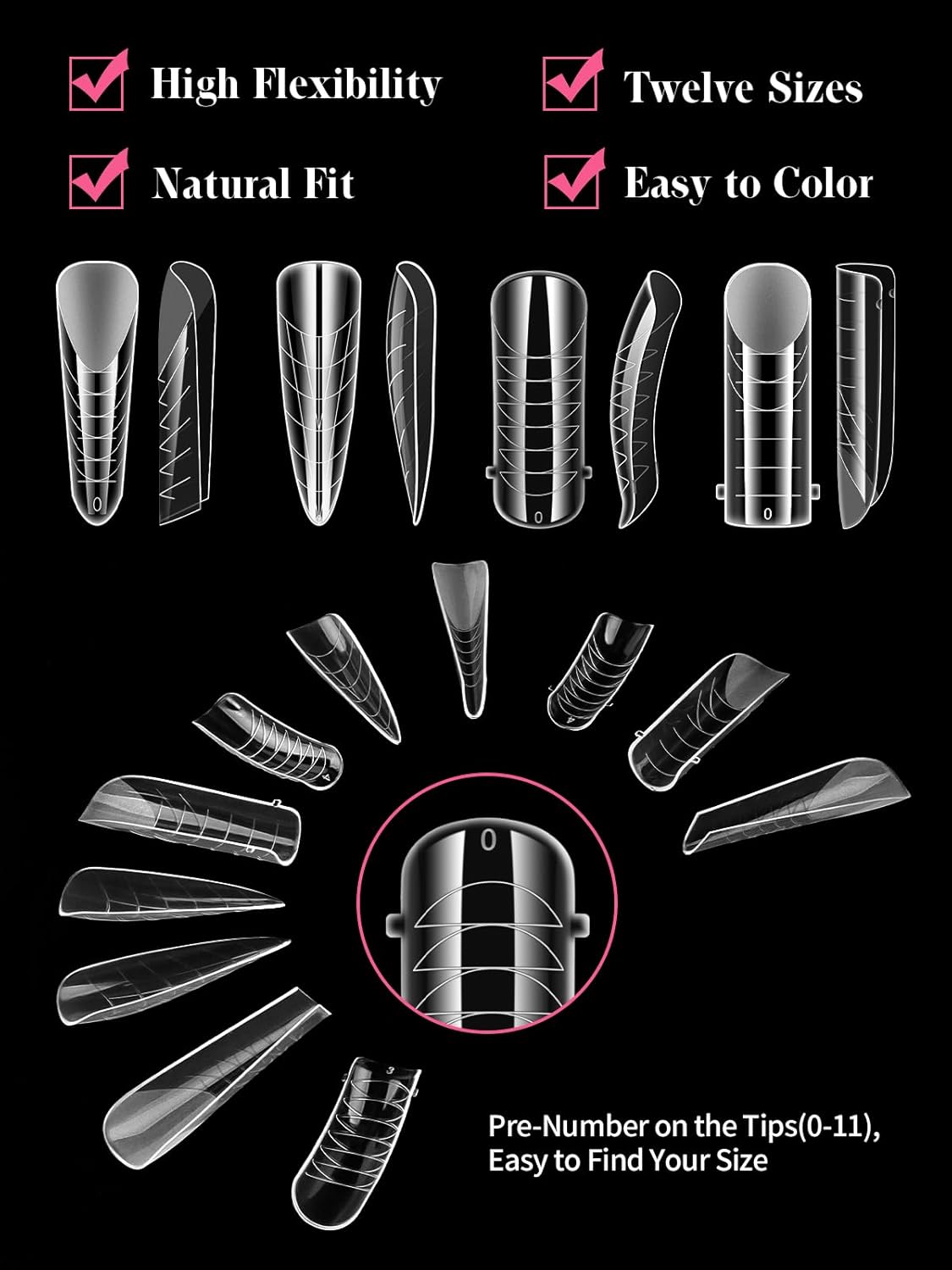 EBANKU Clear Matte Poly Gel Nail Forms 4 Styles, 96PCS Dual Nail Forms Full Cover Nail Mold Tips Acrylic Nail Extension Tools 12 Sizes Scale for Poly Gel Nail Art Salon Nails Design-Velvo Beauty