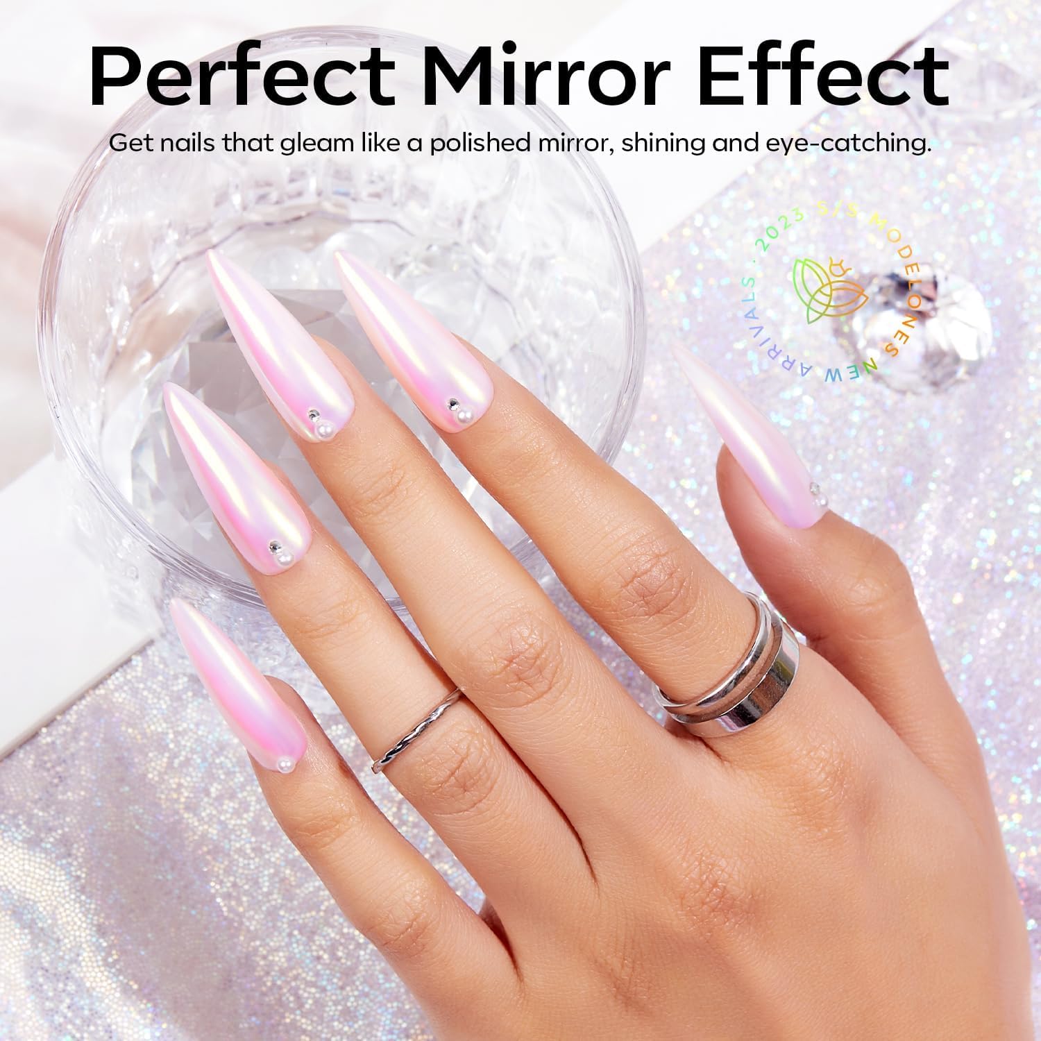 modelones Chrome Nail Powder Pearl Chrome Powder for Nail Magic White Glazed donut Chrome Nail Powder Mirror Effect Holographic Aurora Iridescent Pearlescent Manicure 4 Colors 1g or 0.5g/Jar-Velvo Beauty