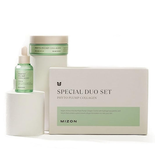 MIZON Phyto Plump Collagen Special Duo Set - Phyto Plump Eye Gel Patch & Serum Vegan Formula, Vegan Skincare Kit, Korean Skincare-Velvo Beauty
