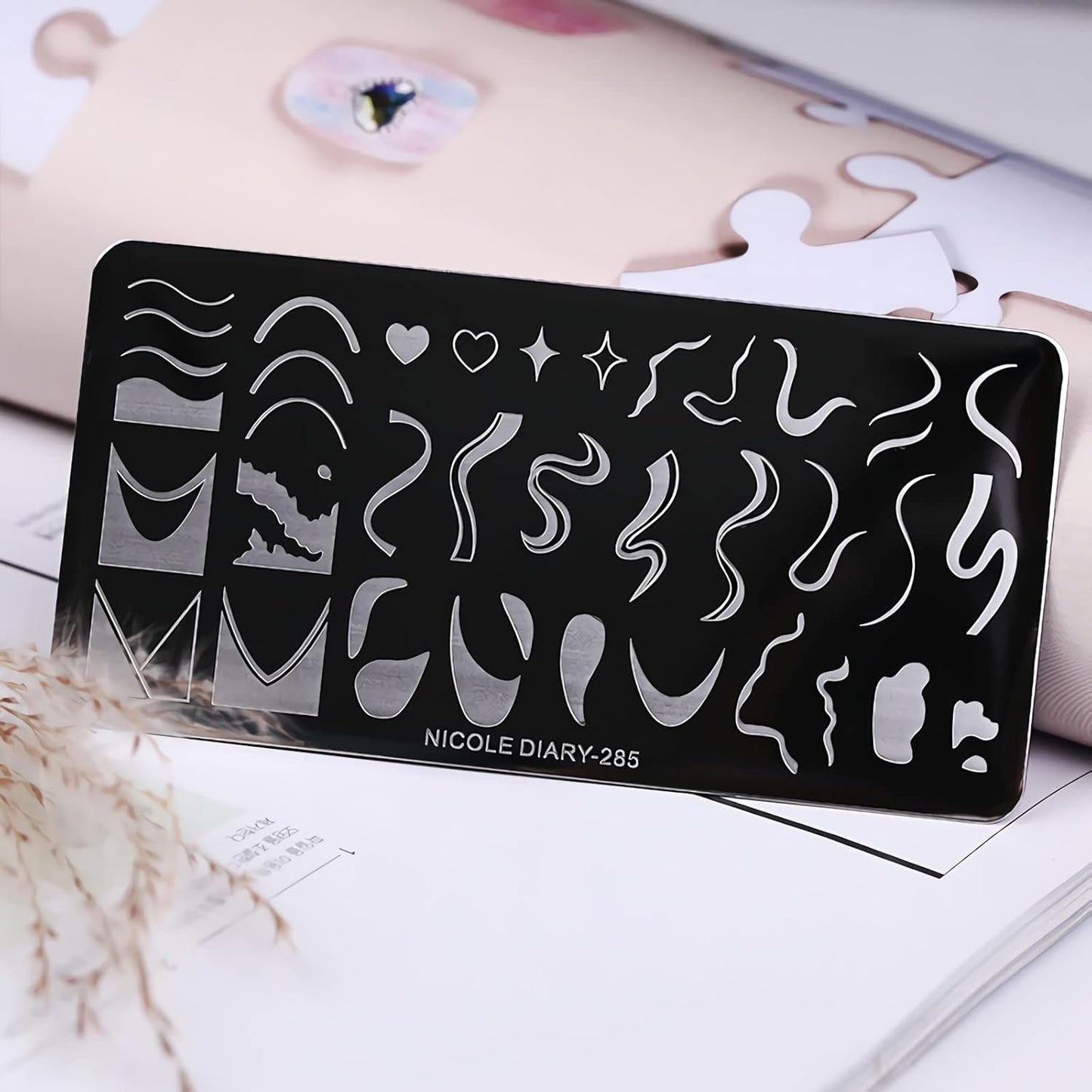 1 Pcs French Nail Stamping Plates Wavy Striped Tip Nail Stamp Template Heart Nail Design Stencil-Velvo Beauty