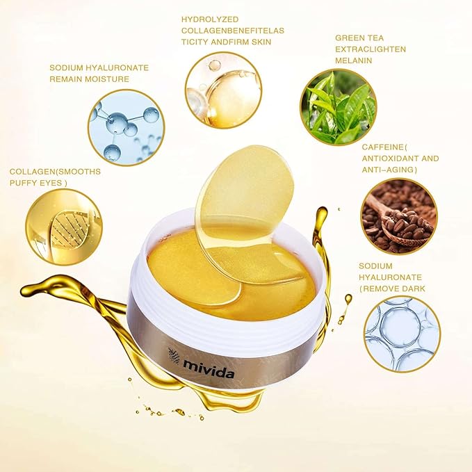 Caffeine & Hyaluronic-Acid Hydra-Gel Eye Pads - Anti Wrinkle Under Eye Patches, 60PCS | Gold Under Eye Patches For Puffy Eyes, Eye Bags and Wrinkles-Velvo Beauty