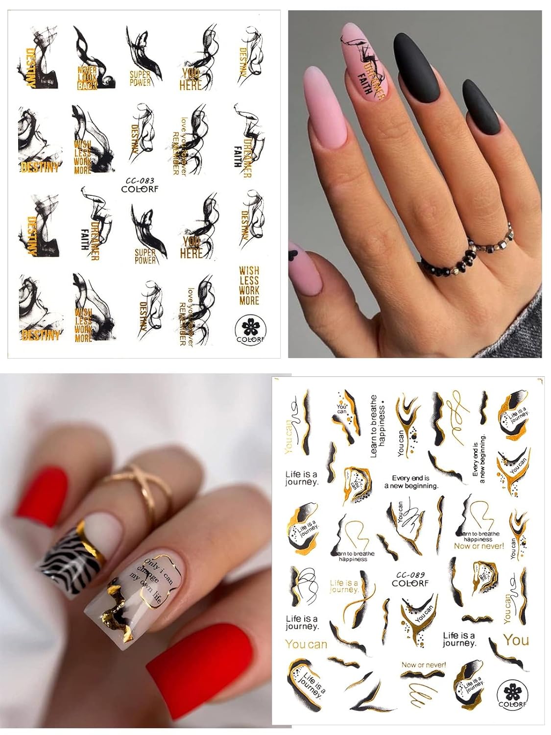 TOROKOM 12 Sheets Nail Art Stickers Decals,Self-Adhesive Black White Gold Stripe Line Nail Decals Marble Wave Nail Sticker Supplies for 3D Nail Design Nail Accessories for Women French Nail Decoration-Velvo Beauty