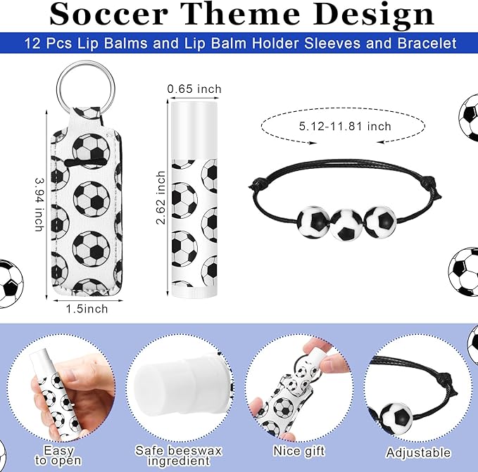 72 Pcs Sports Team Gifts Include 12 Makeup Bags 12 Lip Balm 12 Lip Balm Holder 12 Necklace 12 Adjustable Bracelet 12 Mirrors for Sports Lovers Players Party Favors (Black, Soccer)-Velvo Beauty