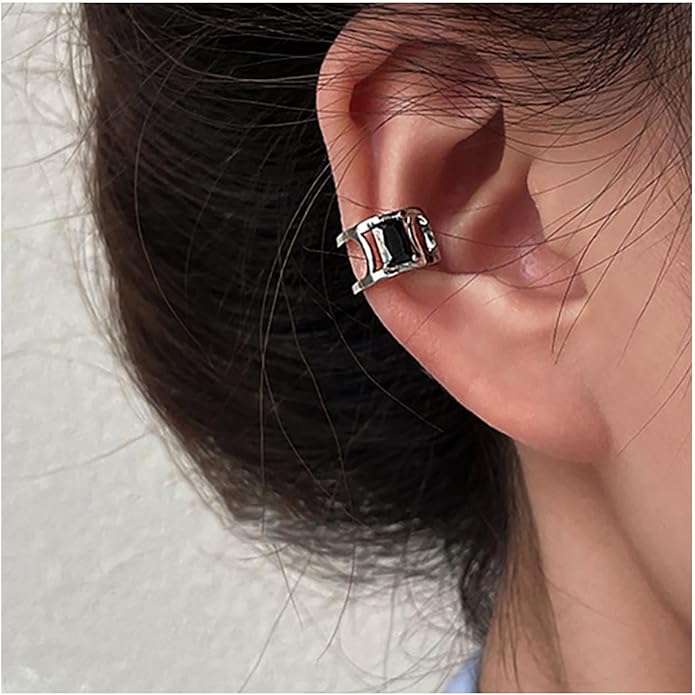 Vintage Crystal Ear Cuff Earrings Black Onyx Cuff Earrings Rhinestone Cartilage Earrings Silver Open Cuff Wrap Earrings Jewelry for Women-Velvo Beauty