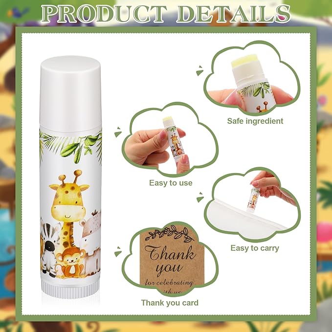 Fumete 50 Pack Jungle Animal Baby Shower Party Gifts Favors Bulk Lip Balms for Guests Boys Girls Neutral Gender Reveal Favors for Baby Shower Prizes Souvenirs Bags Stuffer Classroom Prizes-Velvo Beauty
