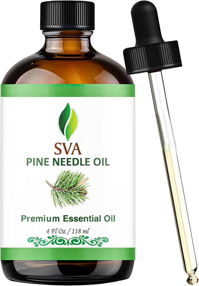 SVA Pine Needle Essential Oil – 4 Fl Oz – 100% Natural Pine Needle Oil - for Diffuser, Hair Care, Face, Skin Care, Aromatherapy, Scalp and Body Massage, Soap and Candle Making – with Dropper-Velvo Beauty