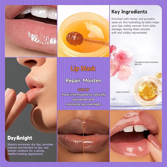Sakura & Honey Lip Mask with Stick, Day & Night Repair Deep Moisture and Fade Lip Lines, Rich in Vitamin E & Cherry Blossom Extract Beeswax Essence Natural Lip Enhancer Care Sleeping Lip Mask-Velvo Beauty