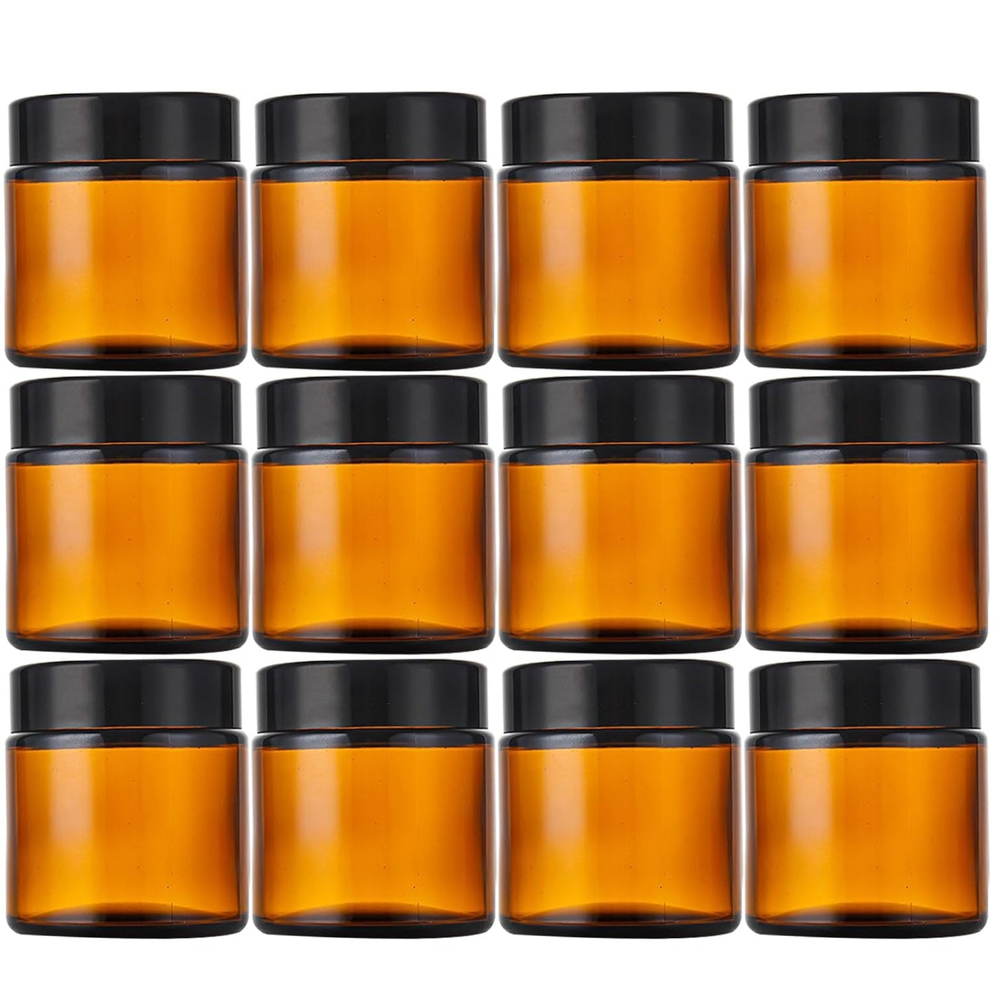 Lil Ray 4 oz Round Amber Glass Jar with Inner Liners and Black Lid (12pcs)-Velvo Beauty