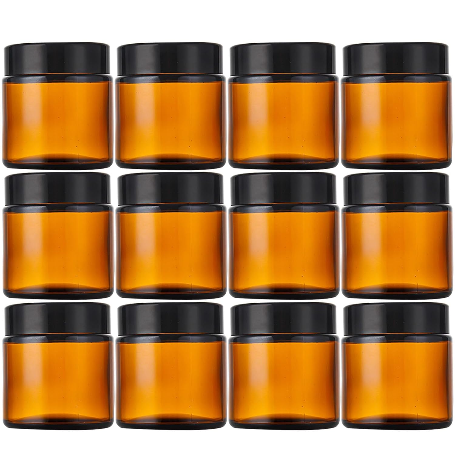 Lil Ray 4 oz Round Amber Glass Jar with Inner Liners and Black Lid (12pcs)-Velvo Beauty