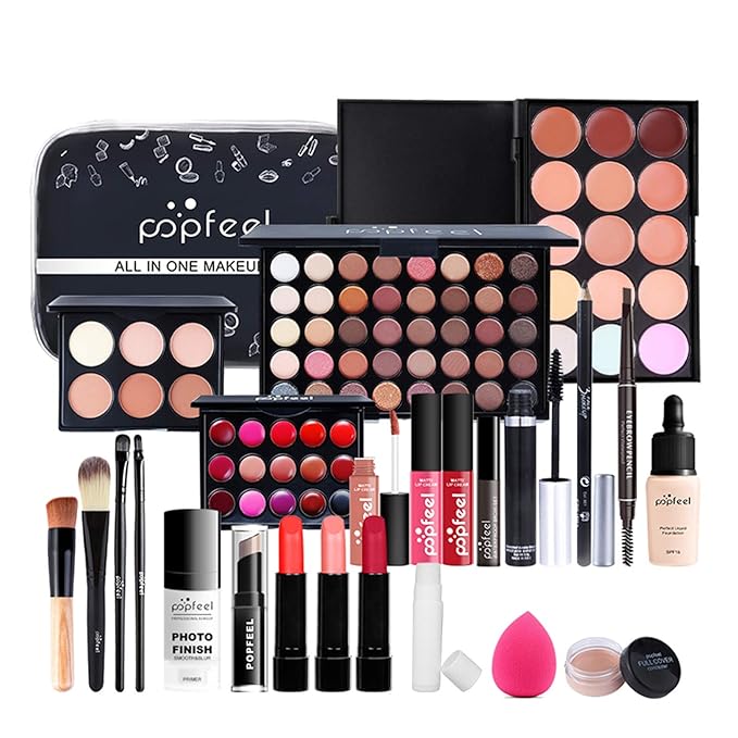 All in One Makeup Kit for Women Full Kit Girls Makeup Gift Sets Xmas Essential Bundle Include Eyeshadow Palette Lipstick Blush Concealer Eyeliner Mascara Foundation Brush Eyebrow Pencil-Velvo Beauty