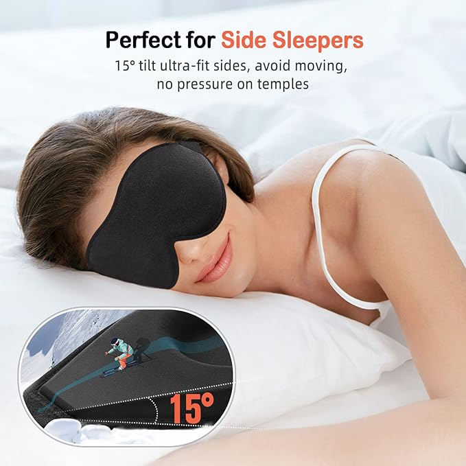 LitBear Sleep Mask for Side Sleeper Women Men, Eye Mask for Sleeping Light Blocking, 3D Contoured Cup Sleeping Mask, Soft Breathable Sleep Eye Mask with Adjustable Elastic Strap for Flight Nap-Velvo Beauty
