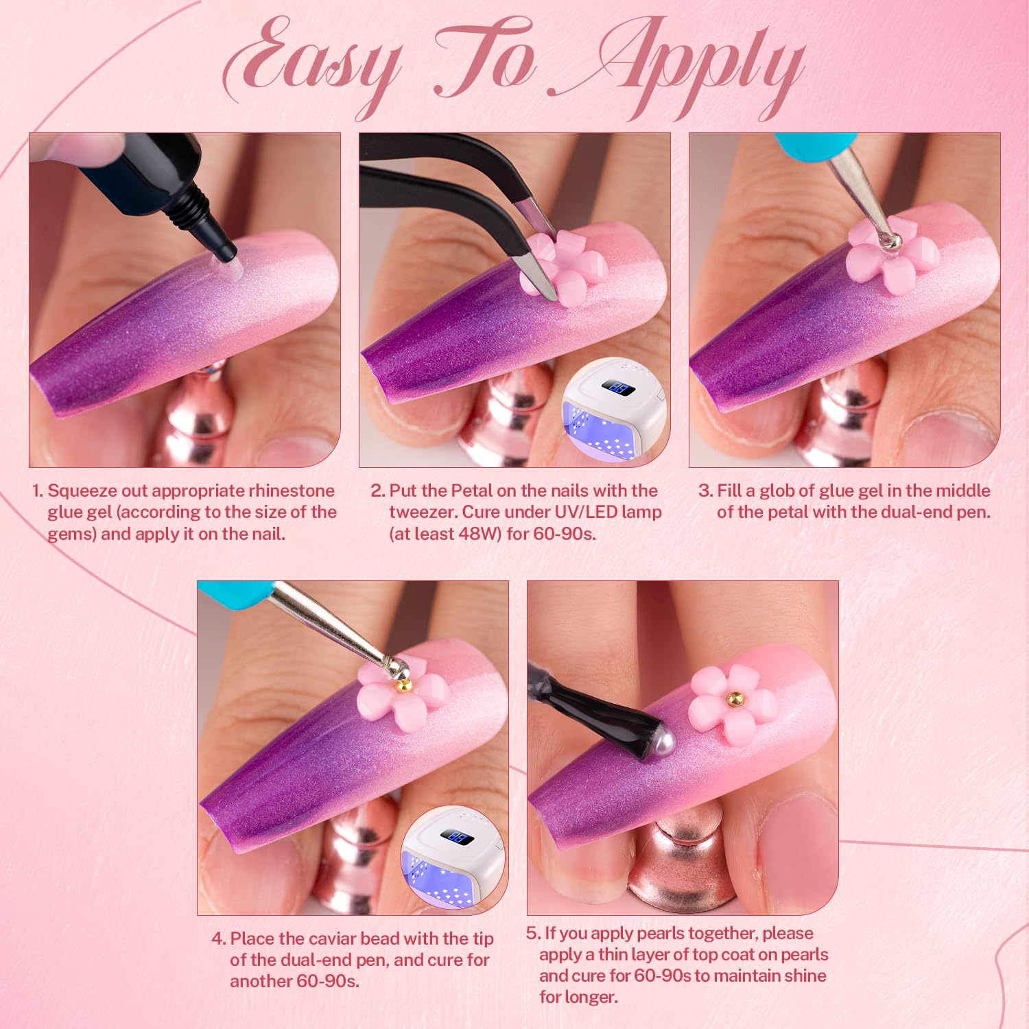 3D Nail Charms and Gems Set 11, 10PCS Gold and Silver Chunky Butterfly Nail Charms with Rhinestones, 3D Flowers for Nails, Flatback Crystals and Pearls + Picker Tool for Y2K Nail Decoration-Velvo Beauty