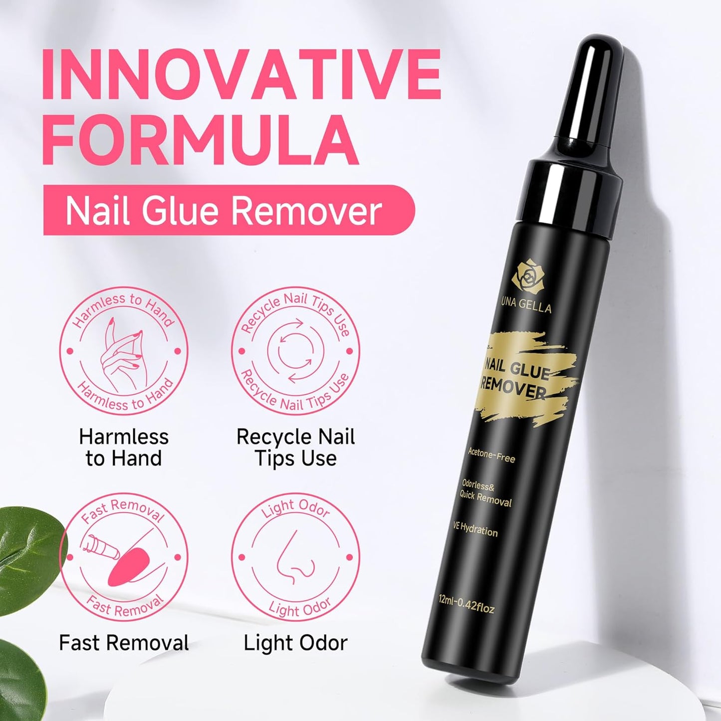 UNA GELLA Quick Removal Gel Nail Glue Remover for Press On Nails: Acrylic Nails Semi Solid Nail Glue Acetone-Free, Not for Gel Polish Base Coat Soak Off Remover Kit Drip Use, 12ml*2pcs-Velvo Beauty