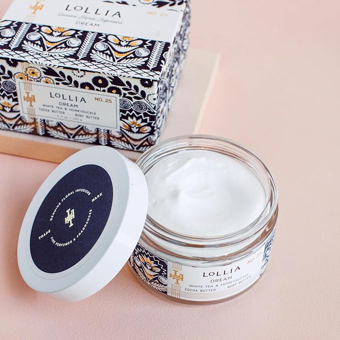 LOLLIA Dream Body Butter, 5.5 oz. - White Tea & Honeysuckle Fragrance - Shea Butter & Cocoa Butter, Body Lotion for Women, Hydrating & Smooth Body Moisturizer-Velvo Beauty
