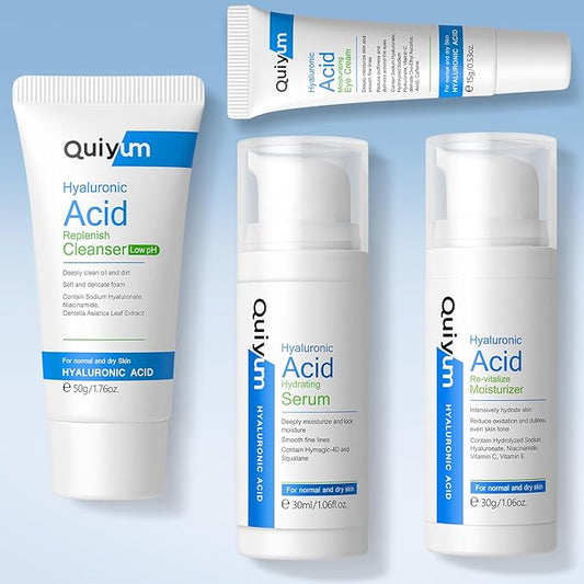 Hyaluronic Acid Skin Care Set, Hydration Kit for Women Teen Girls, Low pH Cleanser, Moisturizer, Serum, Eye Cream, Anti Aging, Firming, Travel Size Facial Care Gift Set for Dry Sensitive Skin-Velvo Beauty