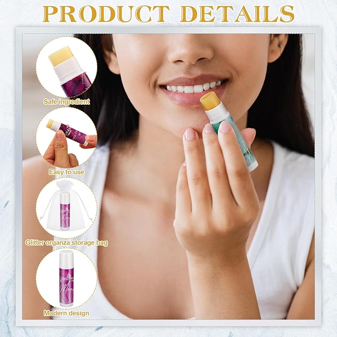 50 Sets Inspirational Lip Balm Gifts Moisturizing Lip Balm Bulk Thank You Lipstick for Guest 5 Flavors Marble Style Lip Balm with Organza Bags for Family Reunion Favor Women Stocking Gift Stuffers-Velvo Beauty